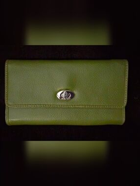 Nine West Olive Green Faux Leather Wallet with Silver Turn-Lock